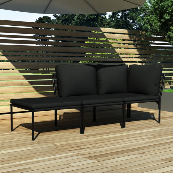 NNEVL 3 Piece Garden Lounge Set with Cushions Black PVC