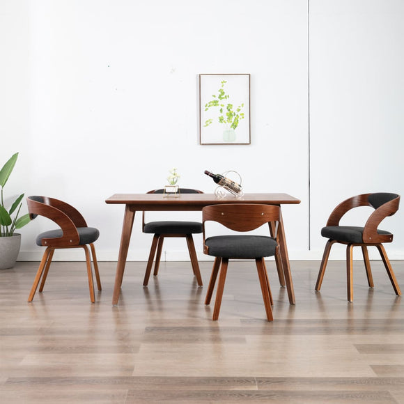 NNEVL Dining Chairs 4 pcs Dark Grey Bent Wood and Fabric