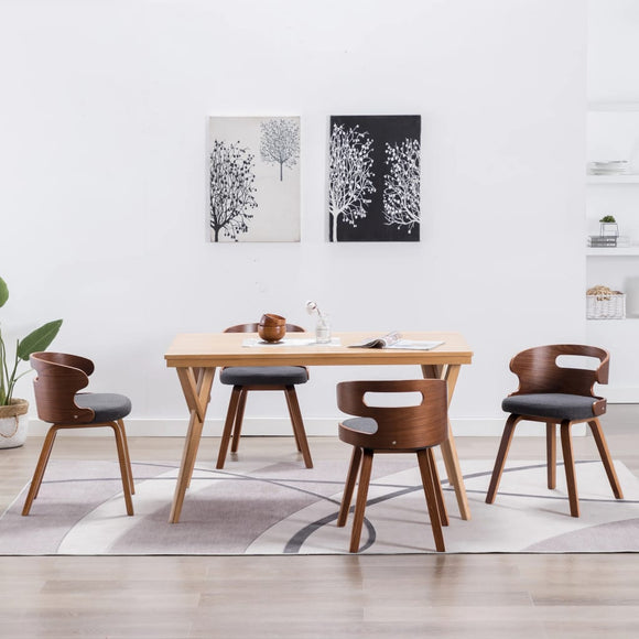 NNEVL Dining Chairs 4 pcs Dark Grey Bent Wood and Fabric