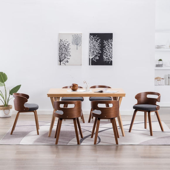 NNEVL Dining Chairs 6 pcs Dark Grey Bent Wood and Fabric