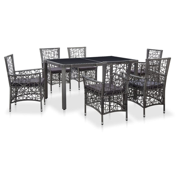 NNEVL 7 Piece Outdoor Dining Set Poly Rattan Grey