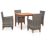NNEVL 5 Piece Dining Set Poly Rattan and Solid Acacia Wood Grey
