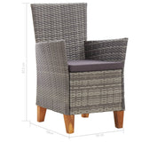 NNEVL 7 Piece Dining Set Poly Rattan and Solid Acacia Wood Grey