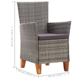 NNEVL Garden Chairs 2 pcs with Cushions Poly Rattan Grey