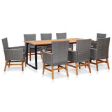 NNEVL 9 Piece Outdoor Dining Set Poly Rattan and Acacia Wood Grey