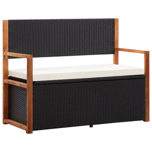 NNEVL Storage Bench 110 cm Poly Rattan and Solid Acacia Wood Black