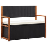 NNEVL Storage Bench 110 cm Poly Rattan and Solid Acacia Wood Black