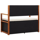 NNEVL Storage Bench 110 cm Poly Rattan and Solid Acacia Wood Black