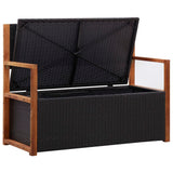 NNEVL Storage Bench 110 cm Poly Rattan and Solid Acacia Wood Black
