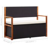 NNEVL Storage Bench 110 cm Poly Rattan and Solid Acacia Wood Black