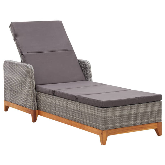 NNEVL Sun Lounger Poly Rattan and Solid Acacia Wood Grey