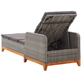 NNEVL Sun Lounger Poly Rattan and Solid Acacia Wood Grey