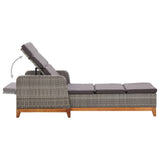 NNEVL Sun Lounger Poly Rattan and Solid Acacia Wood Grey