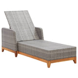 NNEVL Sun Lounger Poly Rattan and Solid Acacia Wood Grey