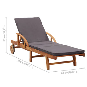 NNEVL Sun Lounger with Cushion Solid Acacia Wood