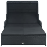 NNEVL 2-Person Sun Lounger with Canopy Poly Rattan Black