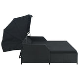 NNEVL 2-Person Sun Lounger with Canopy Poly Rattan Black