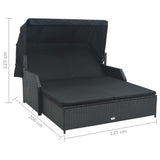 NNEVL 2-Person Sun Lounger with Canopy Poly Rattan Black