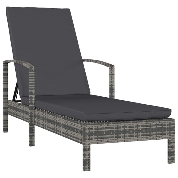 NNEVL Sun Lounger with Armrests Poly Rattan Grey