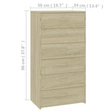 NNEVL Sideboard with 6 Drawers Sonoma Oak 50x34x96 cm Chipboard