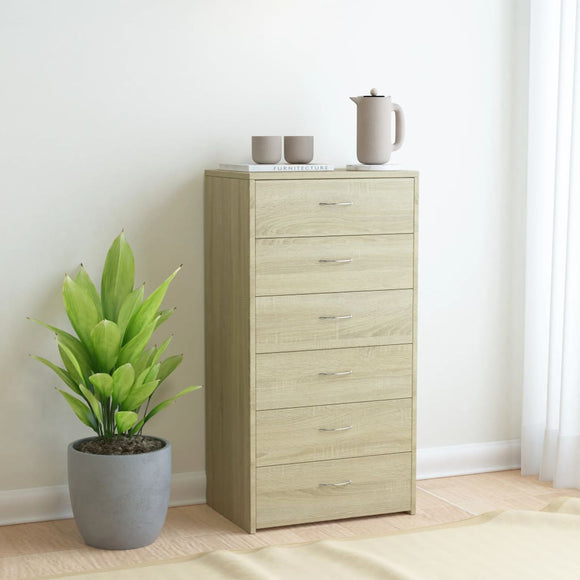 NNEVL Sideboard with 6 Drawers Sonoma Oak 50x34x96 cm Chipboard