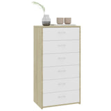 NNEVL Sideboard with 6 Drawers White and Sonoma Oak 50x34x96 cm Chipboard
