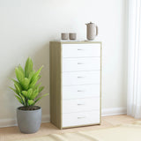 NNEVL Sideboard with 6 Drawers White and Sonoma Oak 50x34x96 cm Chipboard