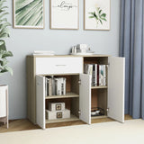 NNEVL Sideboard White and Sonoma Oak 88x30x70 cm Chipboard
