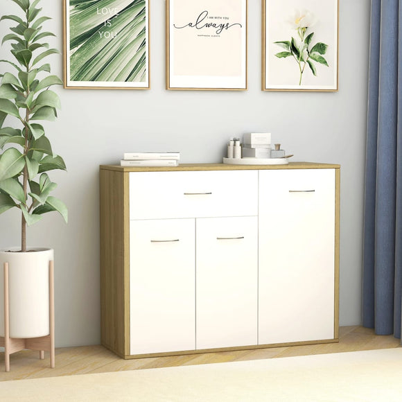 NNEVL Sideboard White and Sonoma Oak 88x30x70 cm Chipboard