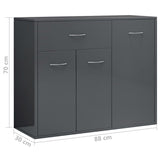 NNEVL Sideboard High Gloss Grey 88x30x70 cm Chipboard