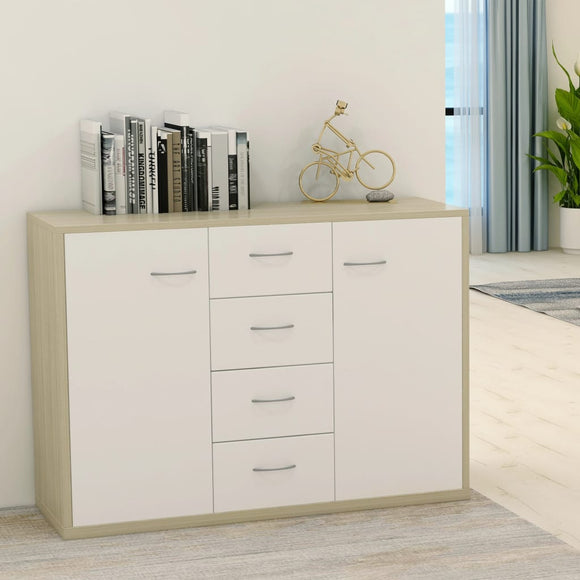 NNEVL Sideboard White and Sonoma Oak 88x30x65 cm Chipboard