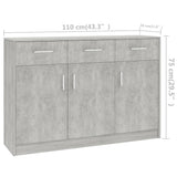 NNEVL Sideboard Concrete Grey 110x30x75 cm Engineered Wood