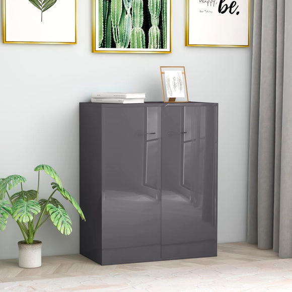 NNEVL Sideboard High Gloss Grey 60x30x75 cm Chipboard