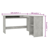 NNEVL L-Shaped Corner Desk Concrete Grey 120x140x75 cm Engineered Wood