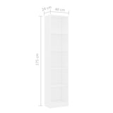 NNEVL 5-Tier Book Cabinet White 40x24x175 cm Engineered Wood