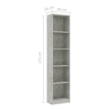 NNEVL 5-Tier Book Cabinet Concrete Grey 40x24x175 cm Chipboard