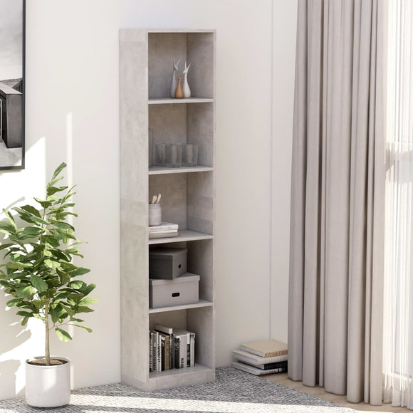 NNEVL 5-Tier Book Cabinet Concrete Grey 40x24x175 cm Chipboard