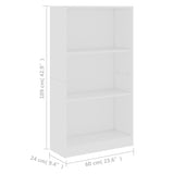 NNEVL 3-Tier Book Cabinet White 60x24x109 cm Engineered Wood