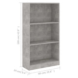NNEVL 3-Tier Book Cabinet Concrete Grey 60x24x109 cm Engineered Wood