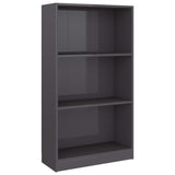 NNEVL 3-Tier Book Cabinet High Gloss Grey 60x24x109 Engineered Wood