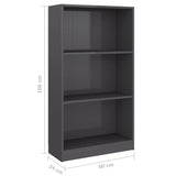 NNEVL 3-Tier Book Cabinet High Gloss Grey 60x24x109 Engineered Wood