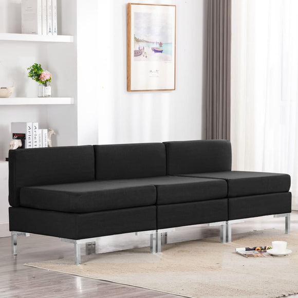 NNEVL Sectional Middle Sofas 3 pcs with Cushions Fabric Black