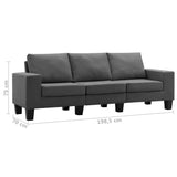 NNEVL 3-Seater Sofa Dark Grey Fabric