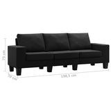 NNEVL 3-Seater Sofa Black Fabric