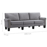 NNEVL 3-Seater Sofa Light Grey Fabric