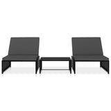 NNEVL Sun Loungers 2 pcs with Table Poly Rattan Black