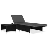NNEVL Sun Loungers 2 pcs with Table Poly Rattan Black