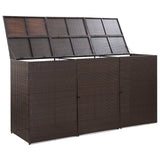 NNEVL Triple Wheelie Bin Shed Brown 229x78x120 cm Poly Rattan