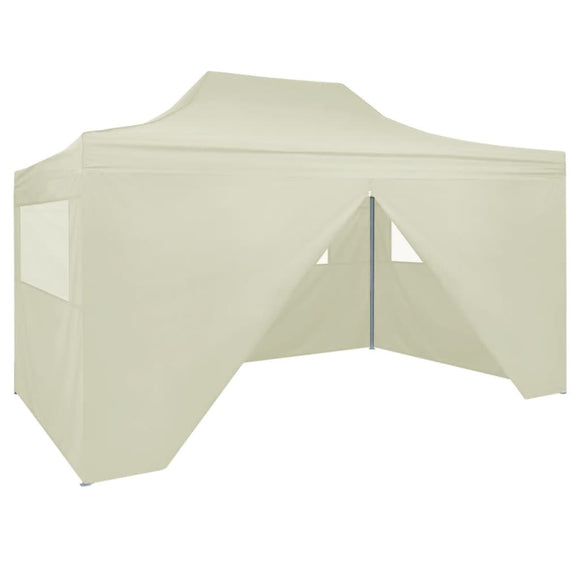 NNEVL Professional Folding Party Tent with 4 Sidewalls 3x4 m Steel Cream