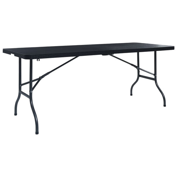 NNEVL Folding Garden Table Black 180x75x72 cm HDPE Imitation Rattan